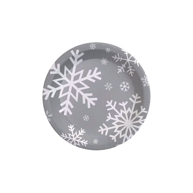 Vista principal del assiettes métalliques argentées avec flocons de neige 18 cm - 8 pièces