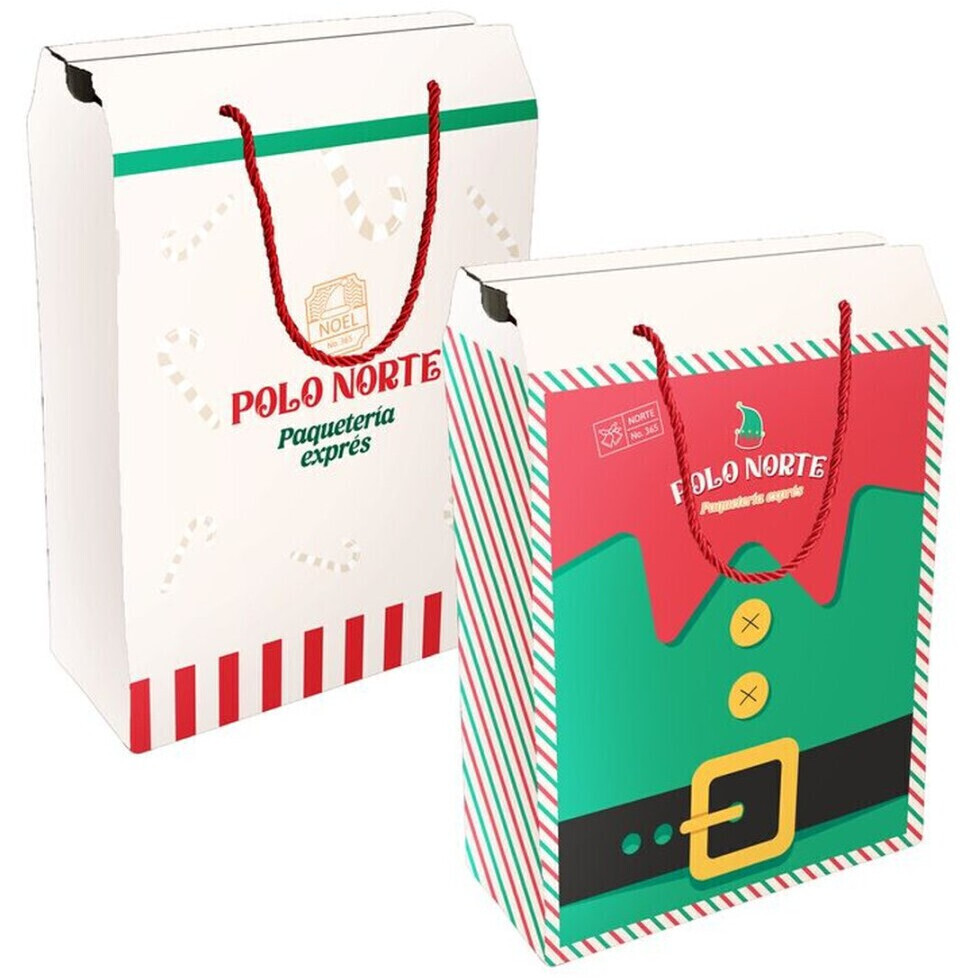 Boîte cadeau de 35 x 24 x 11 cm de lutin de Noël avec poignées - 1 unité