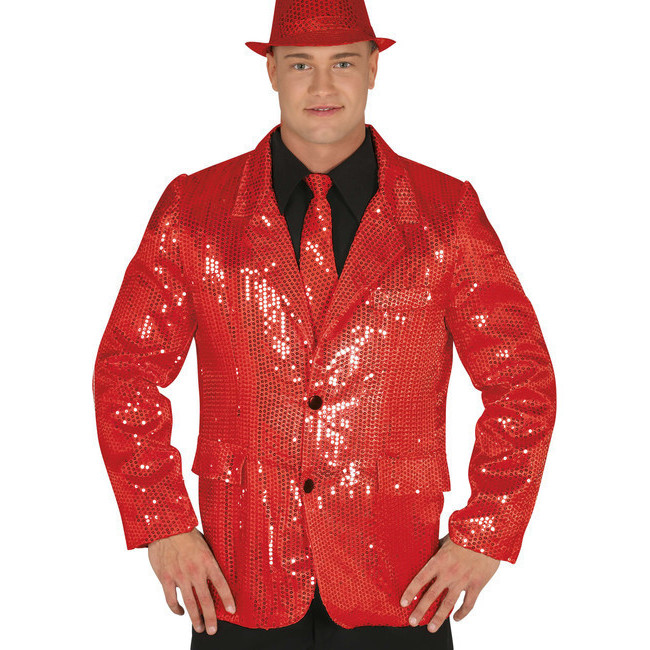 Vista delantera del veste rouge à paillettes pour hommes en stock