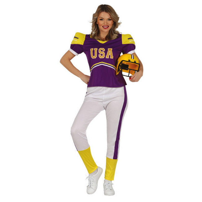 Vista frontal del costume de joueur de football américain pour femmes en stock