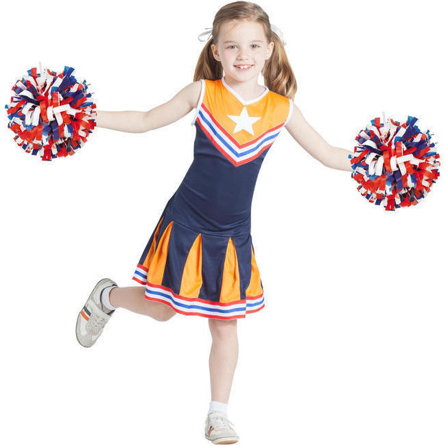Vista principal del costume de pom-pom girl bleu et orange pour filles en stock