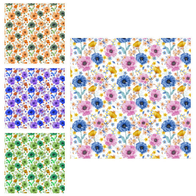 Vista delantera del tissu de coton fleurs colorées Hellen - Indigo en stock