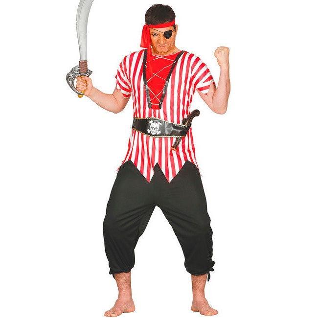 Vista delantera del costume de pirate corsaire noir et rouge pour homme