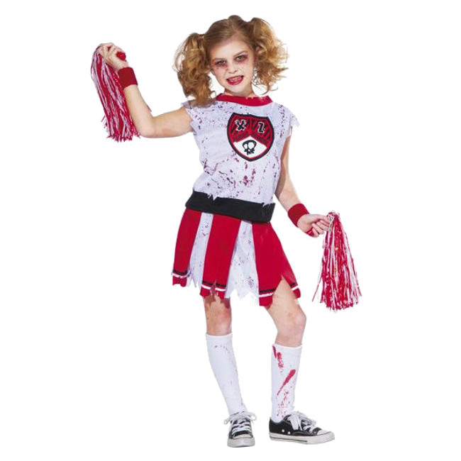 Vista frontal del costume de pom-pom girl zombie pour filles en stock