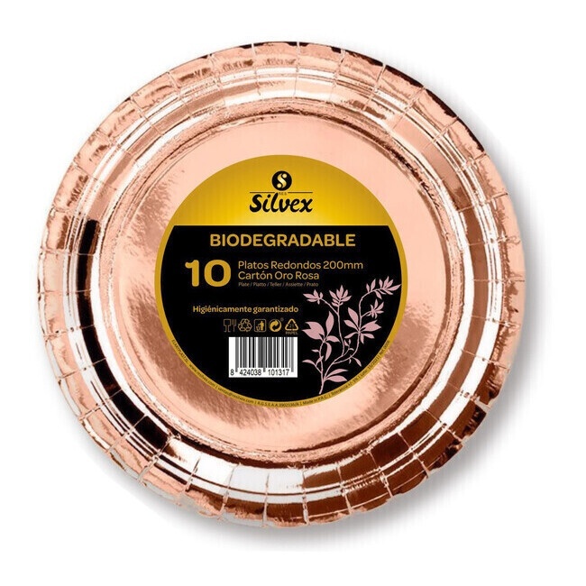 Assiettes de 20 cm en carton métallisé - 10 unités