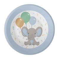 Assiettes bébé éléphant de 22 cm - 8 unités
