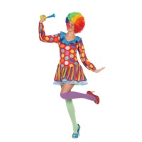 Déguisement de clown à pois multicolores pour femme