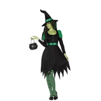 Costume de sorcière verte avec chapeau pour femmes