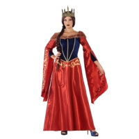 Costume de reine médiévale rouge et bleu pour femmes