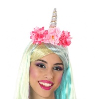 Serre-tête licorne argenté avec fleurs