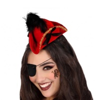 Mini chapeau de pirate rouge avec plume noire