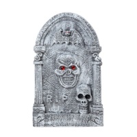 Pierre tombale crâne 56 x 34 cm -Yeux en pierre rouge