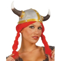 Casque viking avec tresses de cheveux rouges - 58 cm