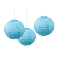 Lanterne ronde en papier bleu ciel 25 cm - 3 pcs.