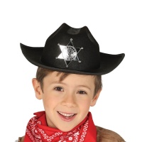 Chapeau de shérif noir pour garçons - 50 cm