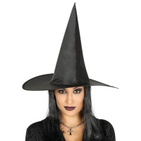 Chapeau de sorcière noir avec cheveux pour femmes - 61 cm