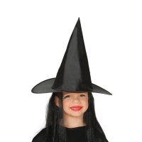 Chapeau de sorcière noir avec cheveux pour fille - 61 cm