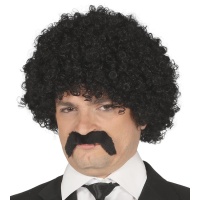 Perruque noire bouclée avec moustache