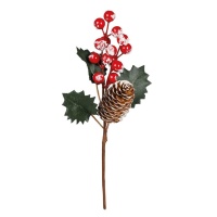 Branche décorative avec gui enneigé et pomme de pin - 25 cm