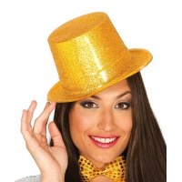 Chapeau haut de forme en plastique avec paillettes d'or - 58 cm