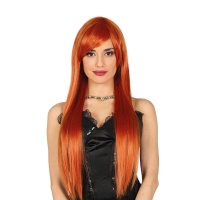 Perruque extra longue avec franges de cheveux rouges