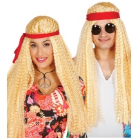 Perruque blonde hippie avec ruban