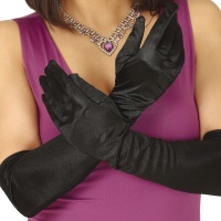 Gants en satin noir - 51 cm