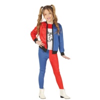 Costume rouge et bleu de Harley Supervillain pour les filles