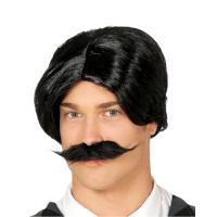 Perruque noire avec moustache