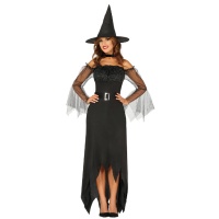 Costume de sorcière noire avec chapeau pour femmes