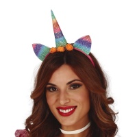 Bandeau de licorne multicolore et lumineux avec fleurs