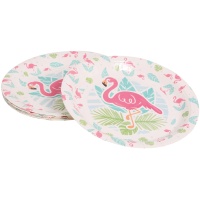 Assiettes en carton Flamant rose Hawaï 23 cm - 8 unités