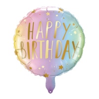Ballon multicolore pastel Happy Birthday 45 cm