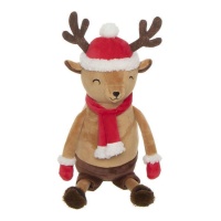 Peluche de renne avec bonnet et gants du Père Noël 10 x 45 cm