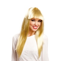 Perruque blonde longue pour femme avec franges