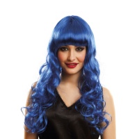 Perruque longue crinière bleue avec franges