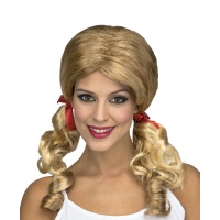 Perruque blonde avec nattes et rubans