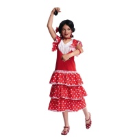 Costume de sevillana rouge à pois pour filles