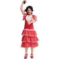 Costume de sevillana rouge à pois pour filles