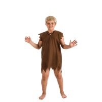 Costume brun d'homme des cavernes avec coiffe pour garçons