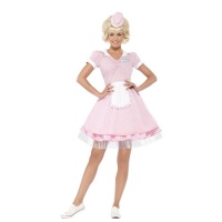 Costume de serveuse rose des années 50 pour femmes