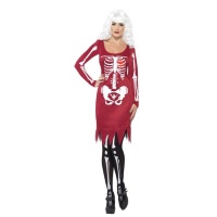 Costume de squelette rouge avec coeur lumineux pour femmes
