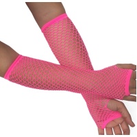 Longs gants en maille rose fluo