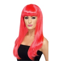 Perruque rose à cheveux longs avec franges