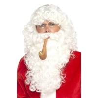 Perruque, barbe, lunettes et pipe du Père Noël