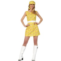 Costume de hippie avec chapeau jaune des années 60 pour femmes