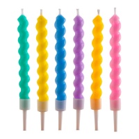 Bougies en spirales de couleur pastel de 10 cm - Dekora - 6 pcs.