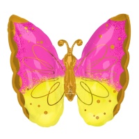 Ballon papillon rose et jaune 63 x 63 cm - Anagramme