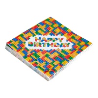 Serviettes Happy Birthday Lego de 16,5 x 16,5 cm - 12 unités