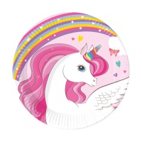 Assiettes licorne rose 19,5 cm - 8 pcs.